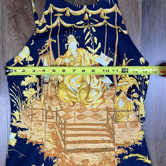 Mark E Toile Graphic Art Print Halter Mini Dress Navy Blue Cotton 2 4 Small XS - Picture 5 of 14